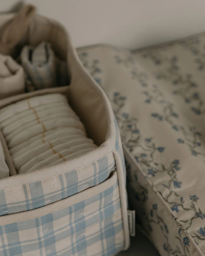Garbo&amp;Friends Diaper Caddy Organiser in Plaid Sky Blue, alternate lifestyle photo