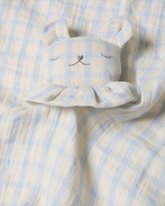 Garbo&friends Muslin Bear Cuddle Cloth in Gingham Sky Blue, lifestyle detail shot