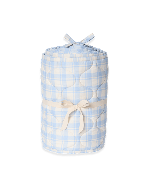 Satijnen Gewatteerde Wiegbumper Plaid Blue Sky 