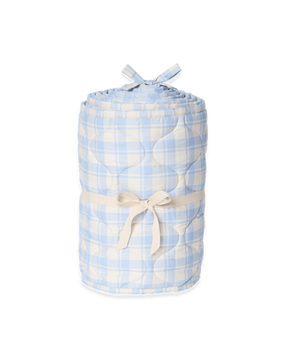 Satijnen Gewatteerde Wiegbumper Plaid Blue Sky 