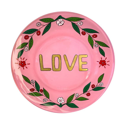 Handpainted plate pink Love
