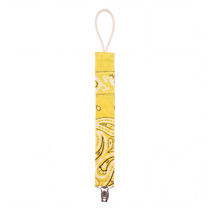 Hazel &amp; George Reversible Bandana Pacifier Clip Cord in Blue Yellow, side view