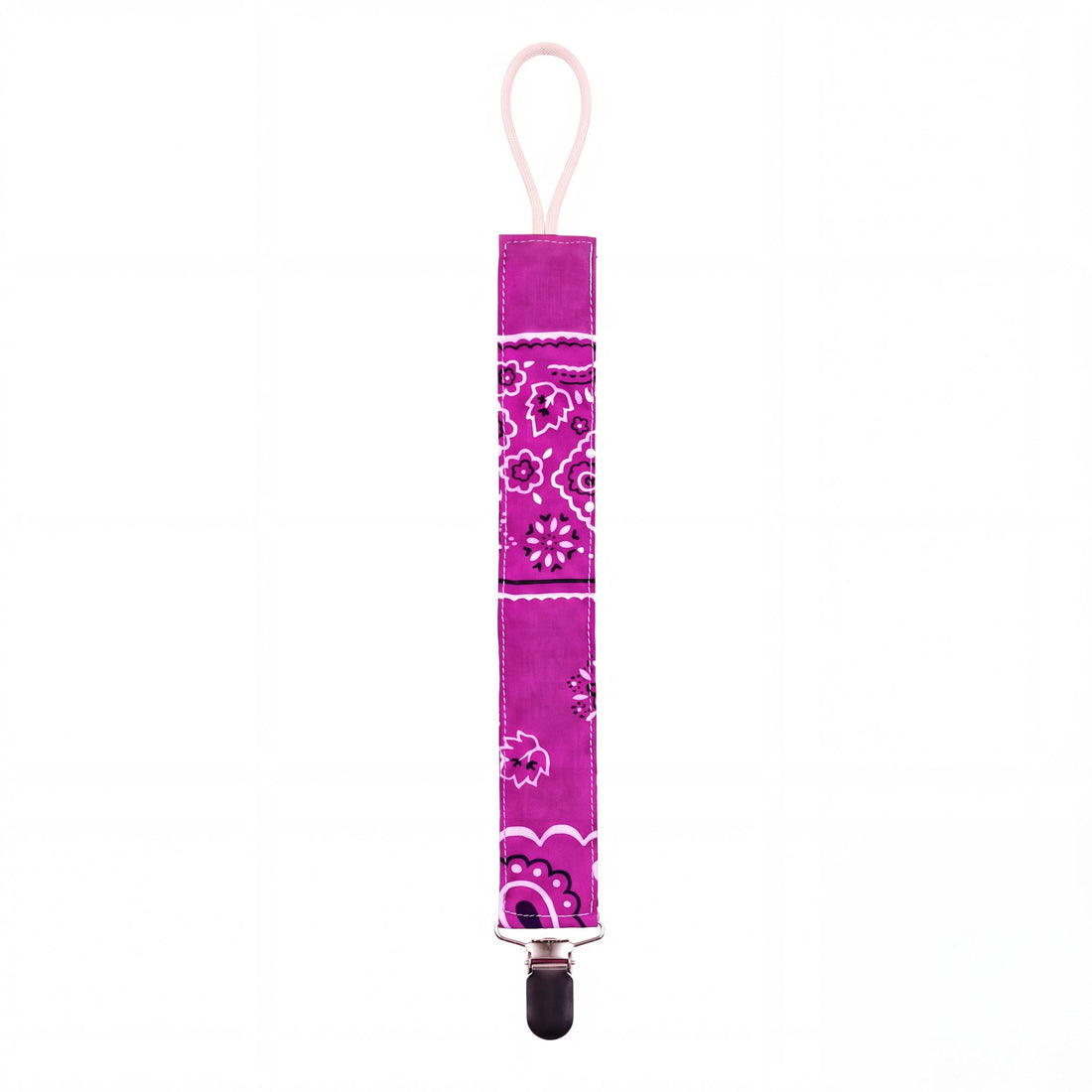 Hazel &amp; George Reversible Bandana Pacifier Clip Cord in Purple Green, front view