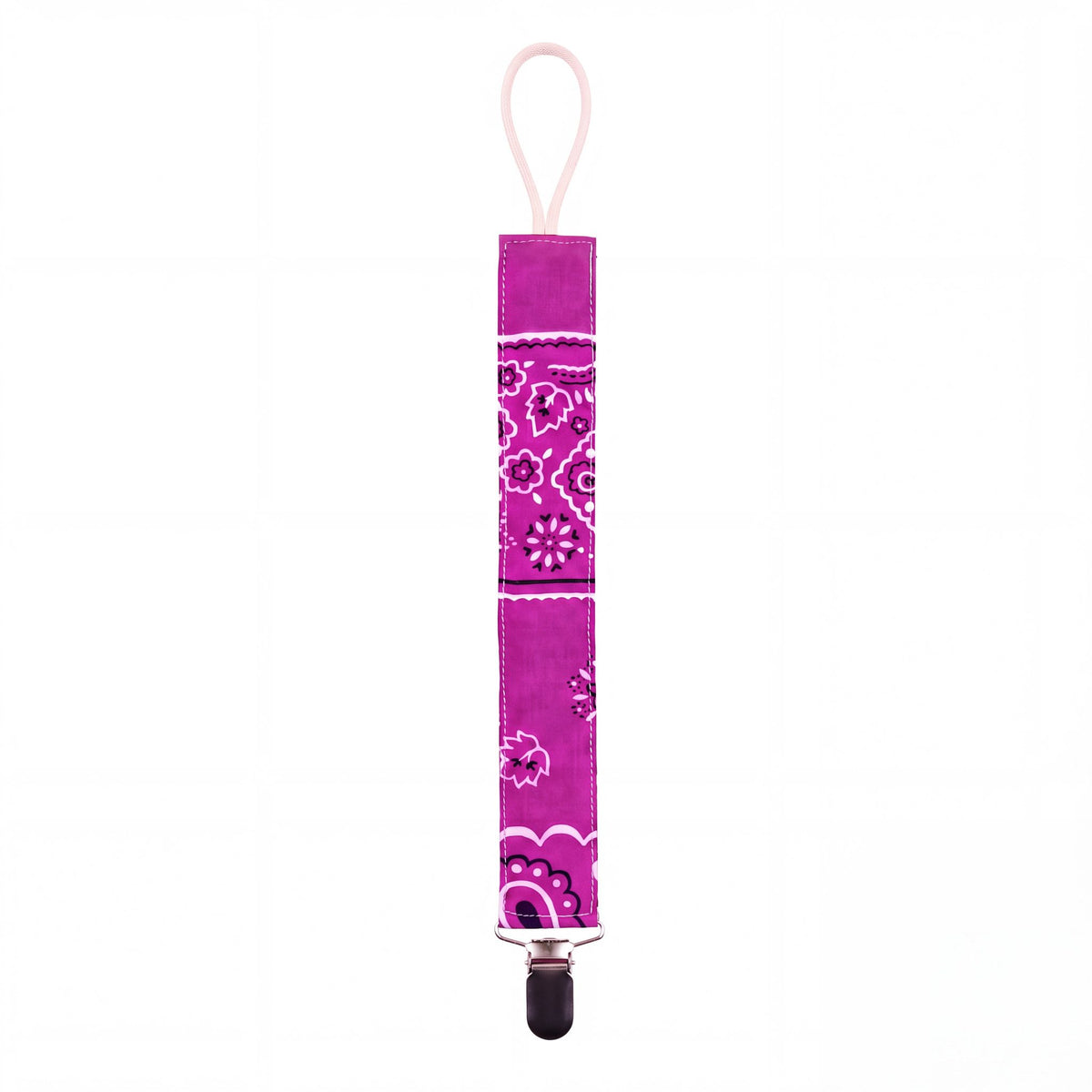 Hazel &amp; George Reversible Bandana Pacifier Clip Cord in Purple Green, front view