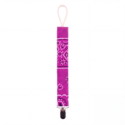 Hazel &amp; George Reversible Bandana Pacifier Clip Cord in Purple Green, front view