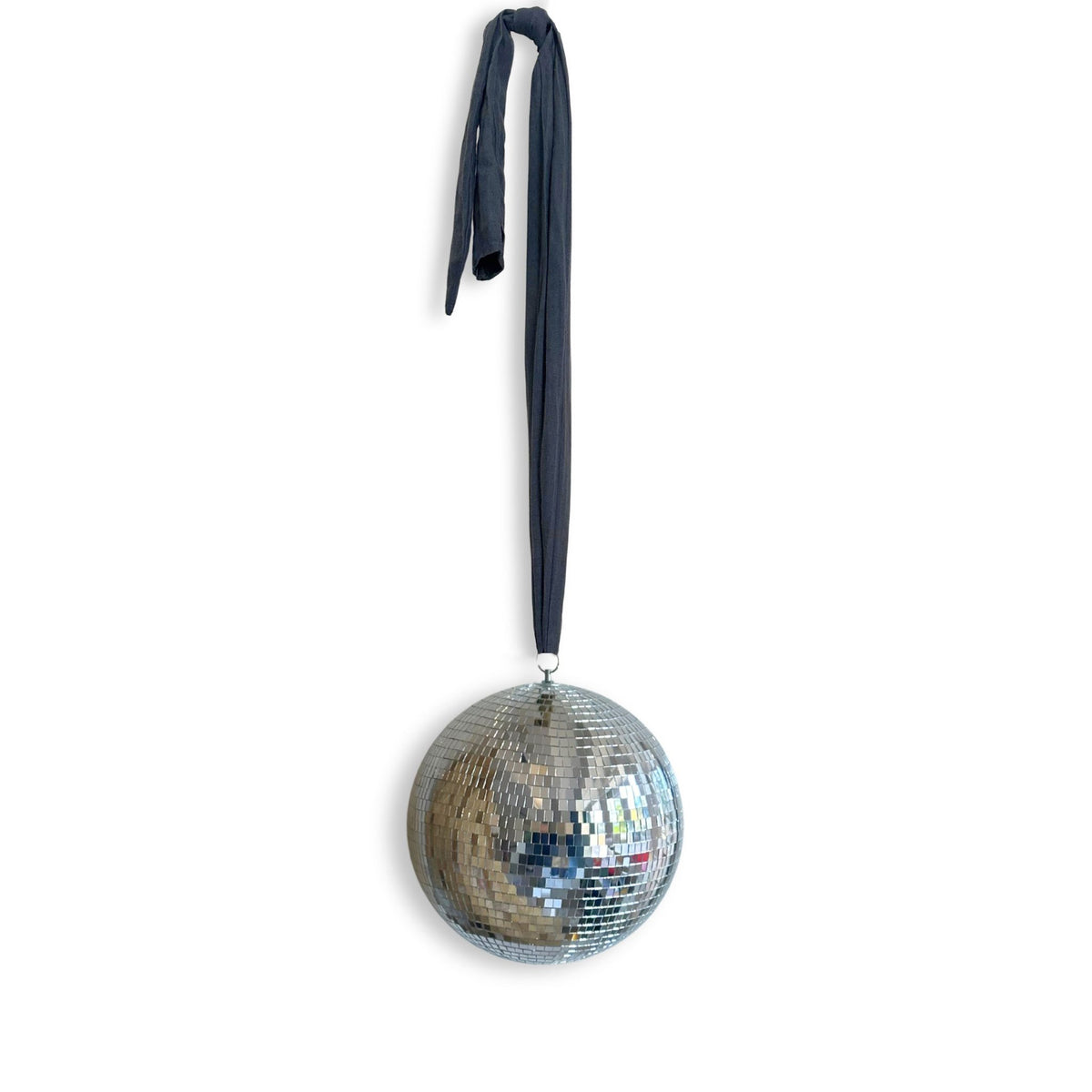 Hazel &amp; George Dazzling Disco Ball Large hanging from a navy ribbon, on a white background