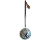Hazel & George Dazzling Disco Ball Small hanging from a rose ribbon, on a white background