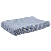 Hazel & George Linen Changing Mat Cover in Vichy, a padded changing pad cover in blue-and-white check, on a white background
