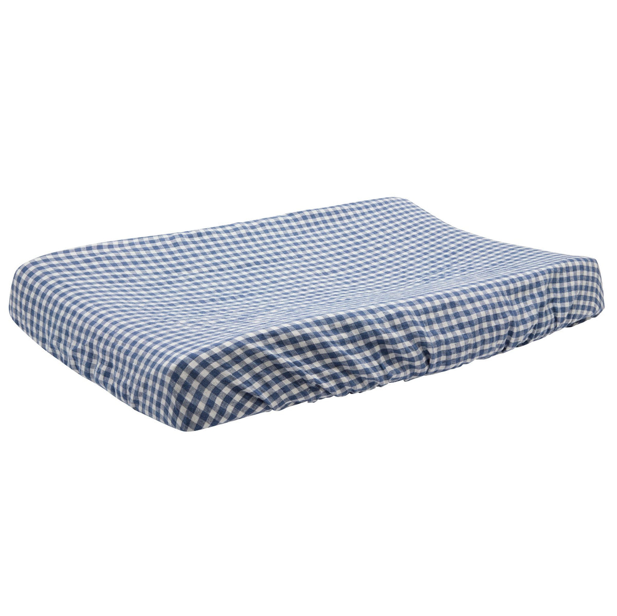 Hazel &amp; George Linen Changing Mat Cover in Vichy, a padded changing pad cover in blue-and-white check, on a white background