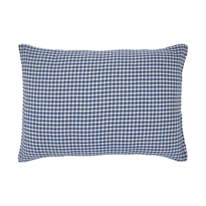 Hazel &amp; George Linen Pillow Cover in Vichy, a plump linen pillow with a blue-and-white check pattern, on a white background