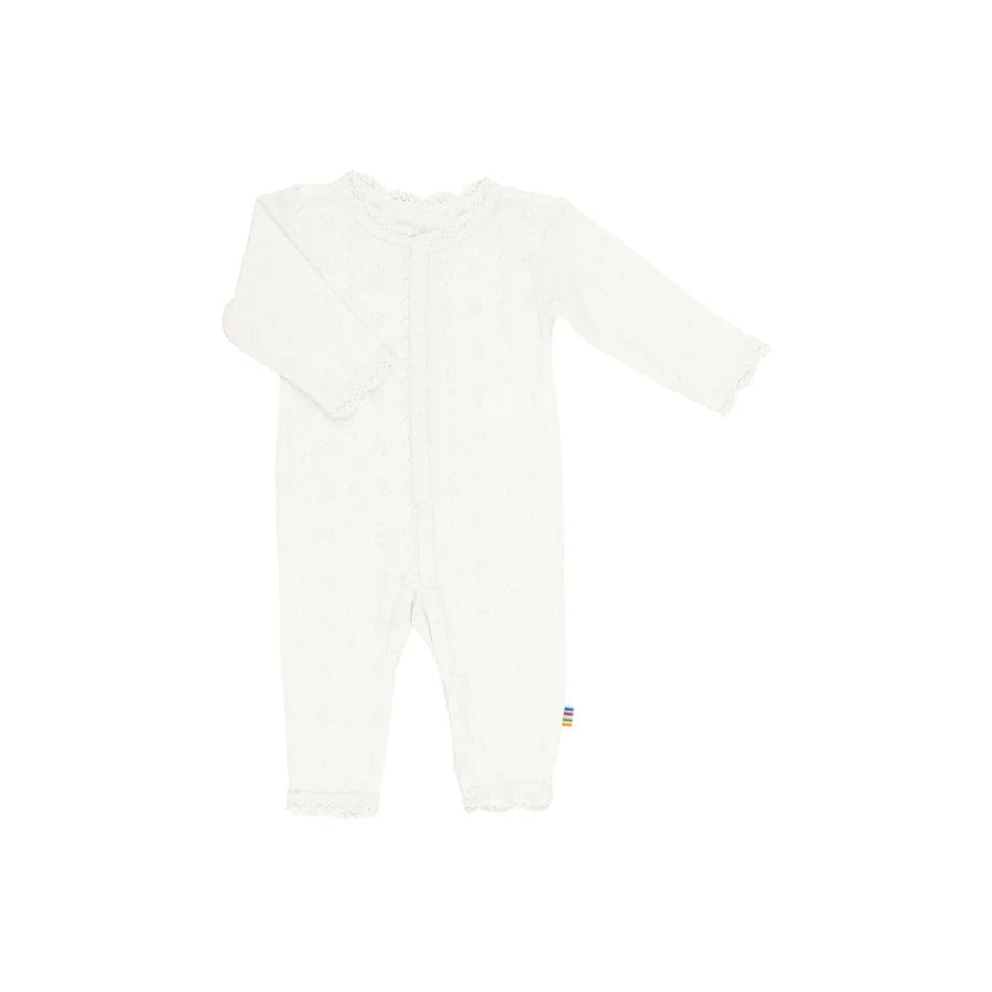 Joha wool baby jumpsuit with ajour (openwork) pattern in ecru