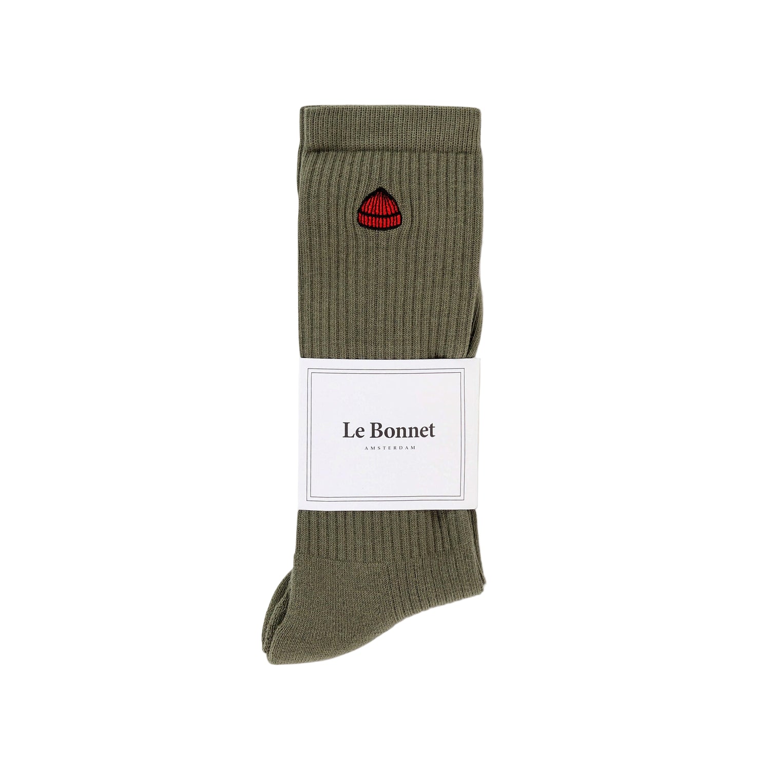 Green sock with brand logo