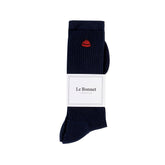 Navy sock with brand logo