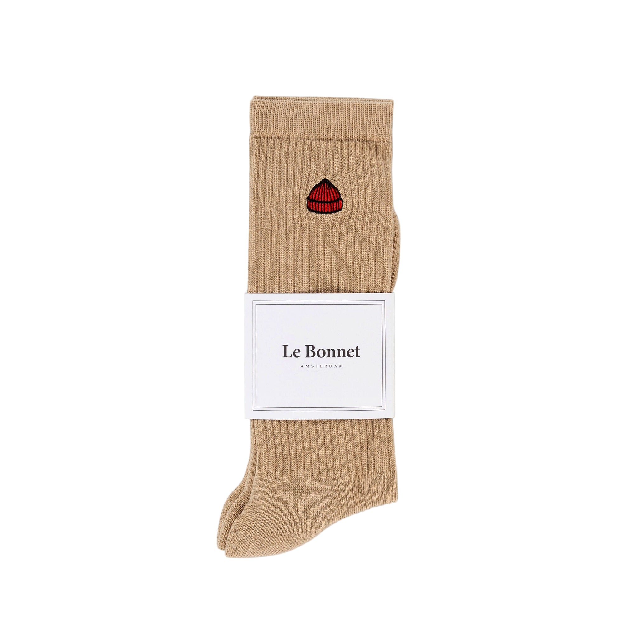 Beige socks with brand logo