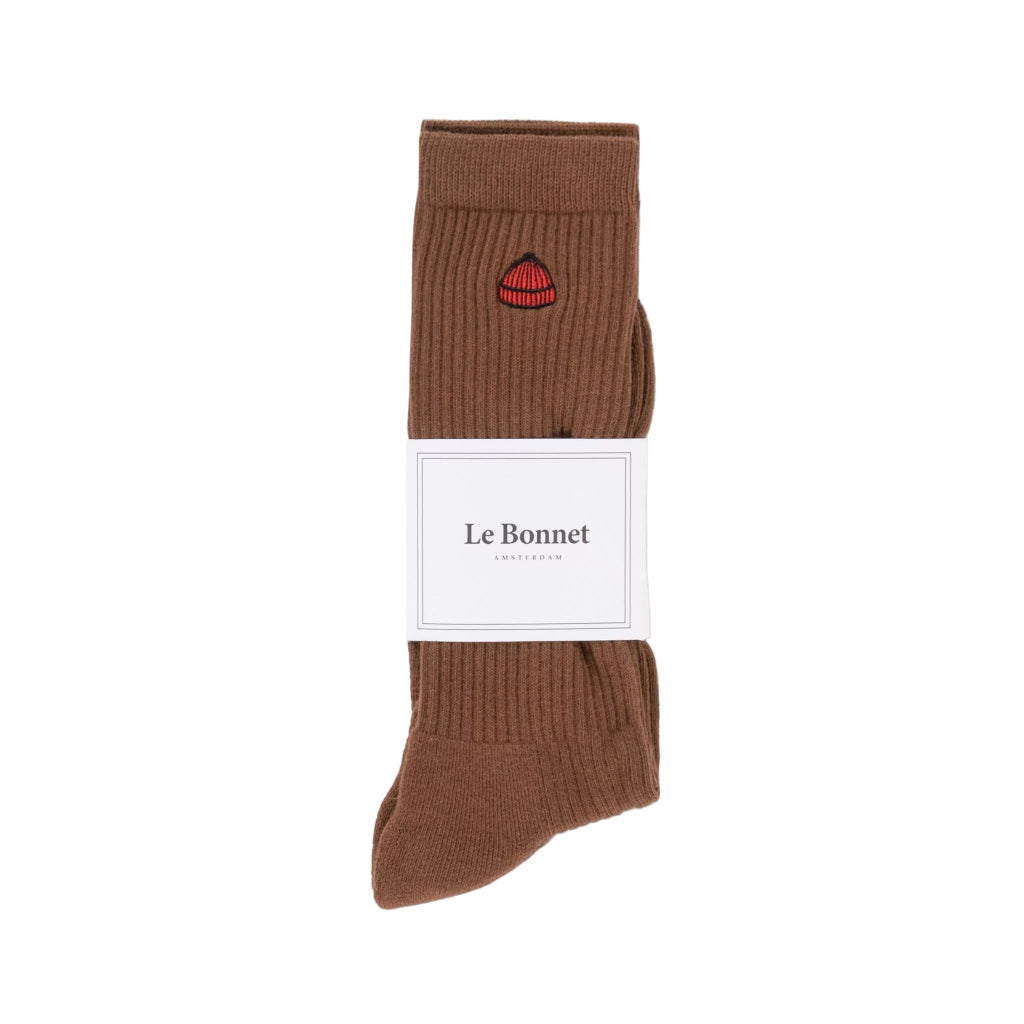 Brown socks with brand logo