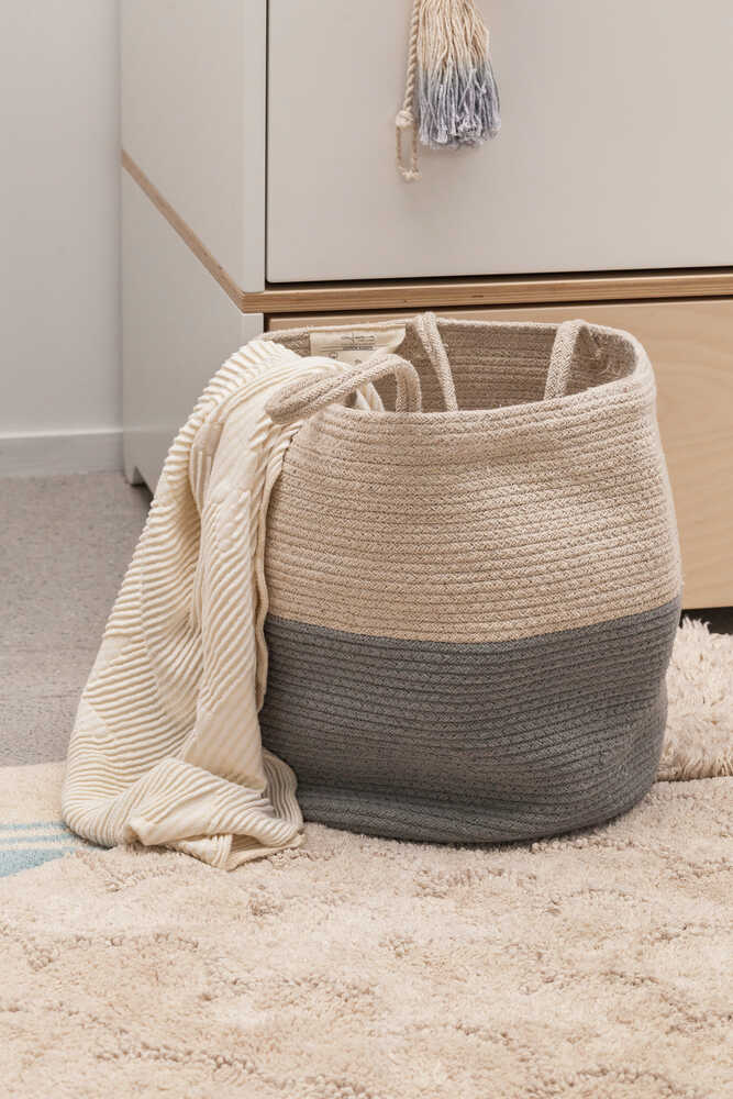 Handgemaakte Opbergmand met Handvatten Blauw-Naturel