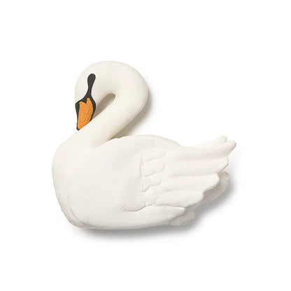 White swan-shaped object on a white background