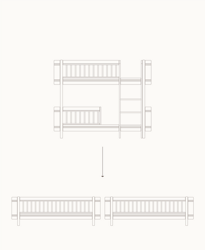 Oliver Furniture Mini+ eiken ombouwset 041790, van laag stapelbed naar twee losse juniorbedden