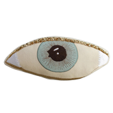 embroidered and embellished handmade cushion of an eye by Skippy Cotton
