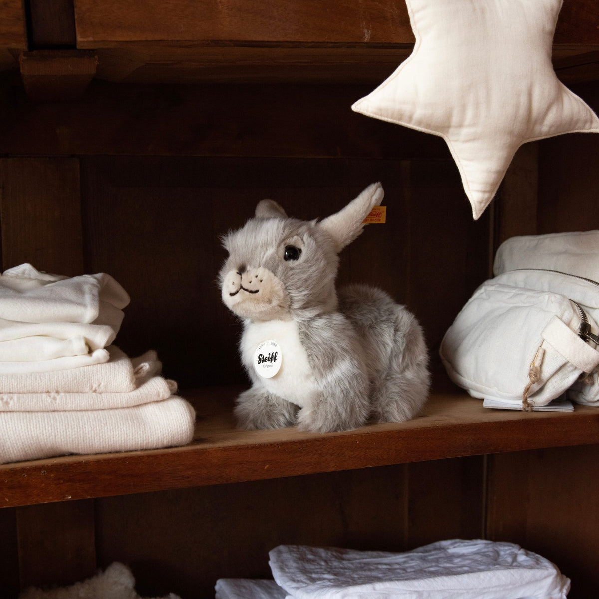 Steiff Dormili Rabbit – soft grey plush rabbit, detail view