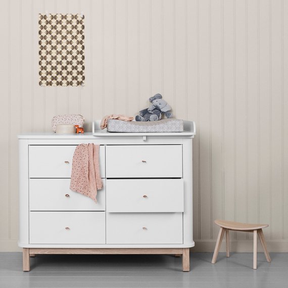 Houten Kinderkamer Ladekast 6 Laden Small Top Wit/Eiken