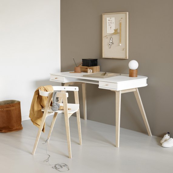 Wood Desk Large &amp; Armchair White Oak