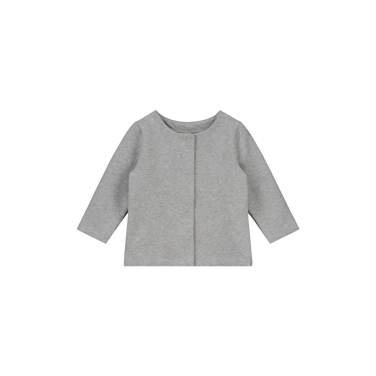 Gray Label Baby Cardigan in de kleur Grey Melange, van voren getoond, op een witte achtergrond