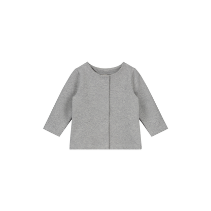 Gray Label Baby Cardigan in de kleur Grey Melange, van voren getoond, op een witte achtergrond