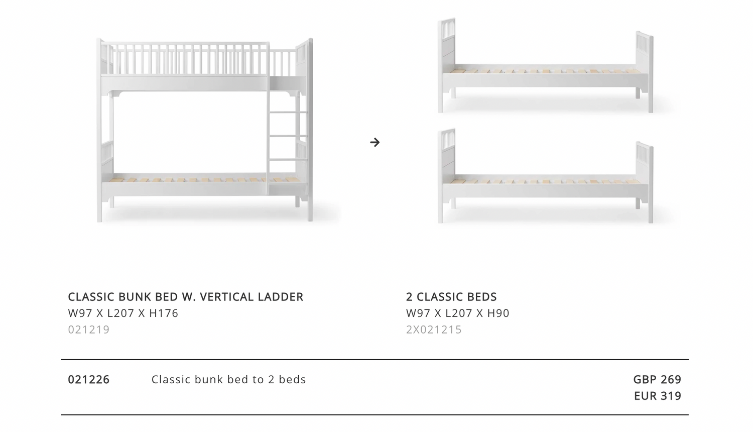 Conversion Set | Classic Bunkbed To 2 Beds | 021226
