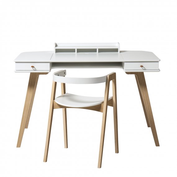 Wood Desk Large &amp; Armchair White Oak