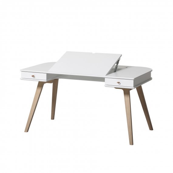 Wood Desk Small &amp; Armchair White Oak