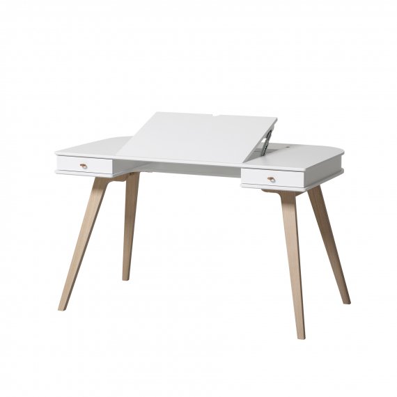 Wood Desk Large &amp; Armchair White/Oak