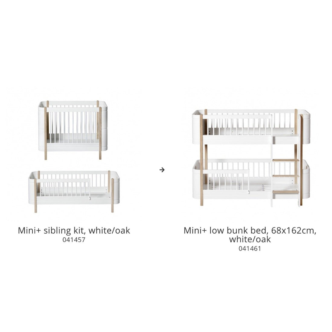Wood Conversion Set | Mini+ Basic & Sibling Kit To Low Bunk Bed White/Oak | 41459