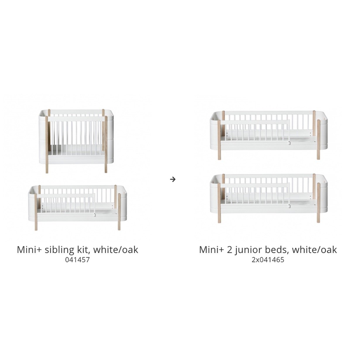 Wood Conversion Set | Mini+ Basic &amp; Sibling Kit To 2 Junior Beds White/Oak | 41463