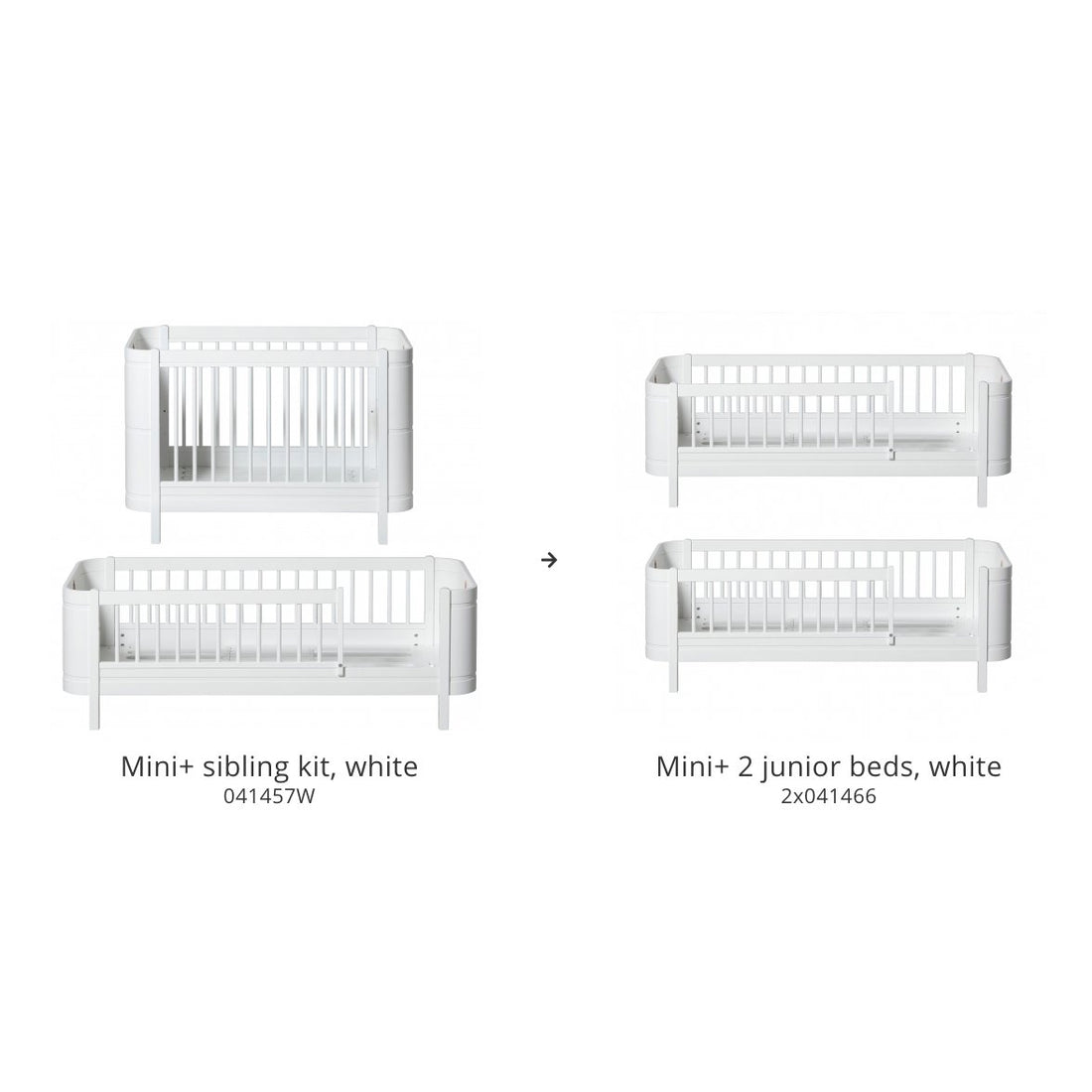 Wood Conversion Set | Mini+ Basic & Sibling Kit To 2 Junior Beds White/Oak | 41464