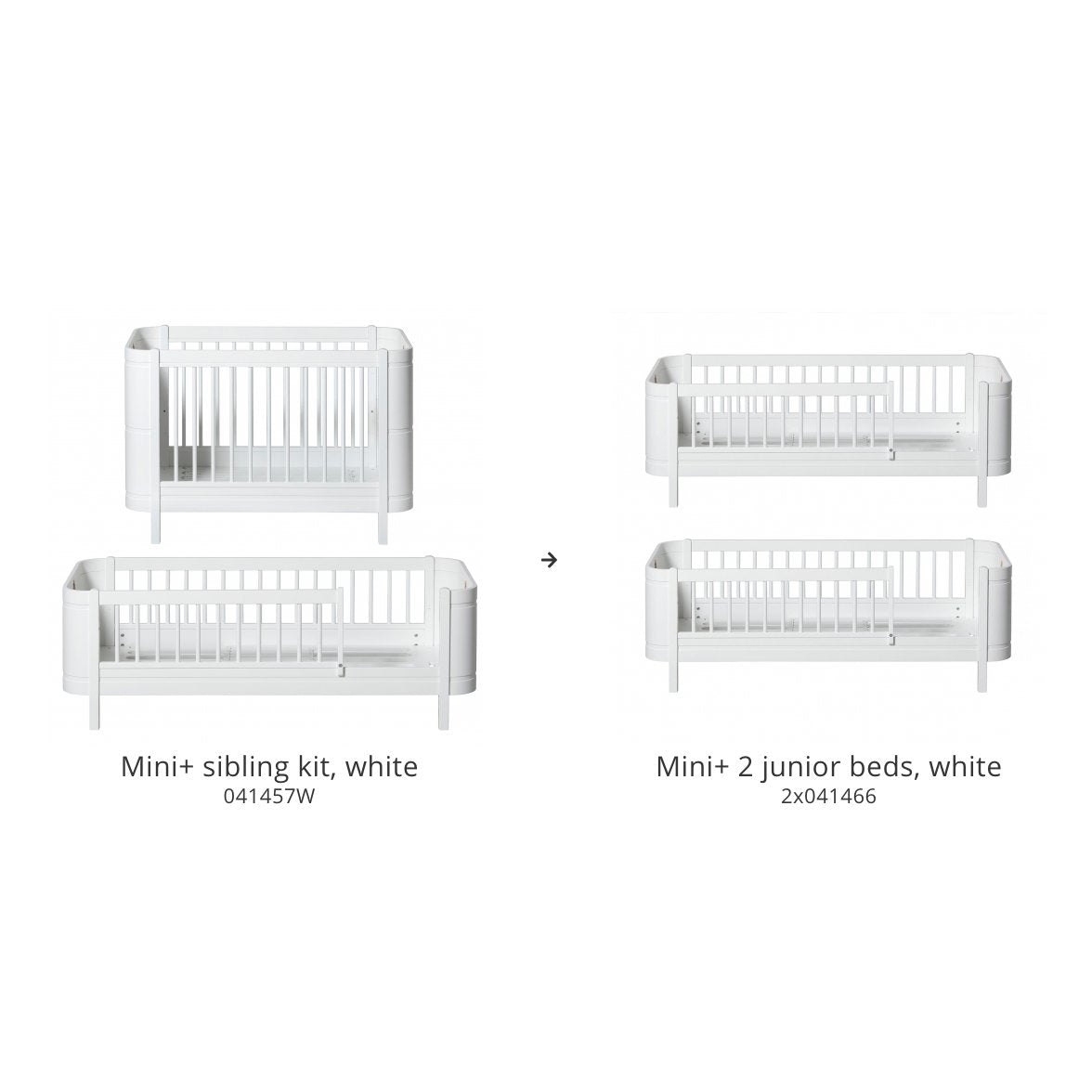 Wood Conversion Set | Mini+ Basic &amp; Sibling Kit To 2 Junior Beds White/Oak | 41464