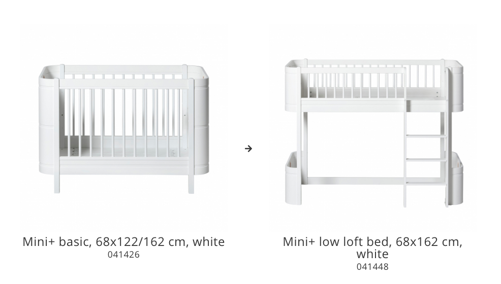 Wood Conversion set Mini+ basic to mini+ low loft bed, white