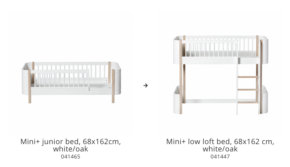 Ombouwset hout | Mini+ Junior Bed Tot Lage Hoogslaper | Witte eik