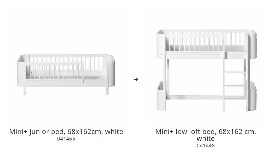 Wood Conversion set Mini+ junior bed to low loft bed, white