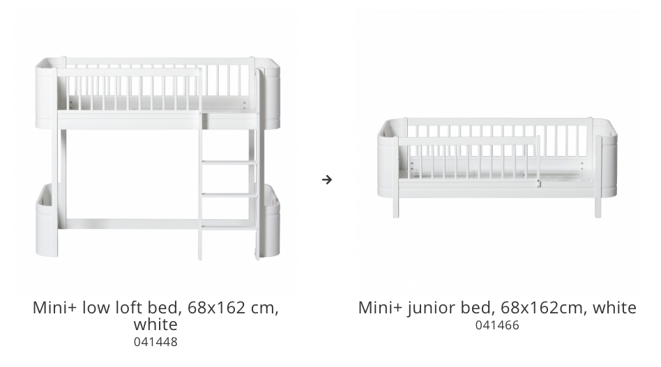 Ombouwset hout | Van Mini Laag Hoogslaper Naar Mini+ Junior Bed | Wit