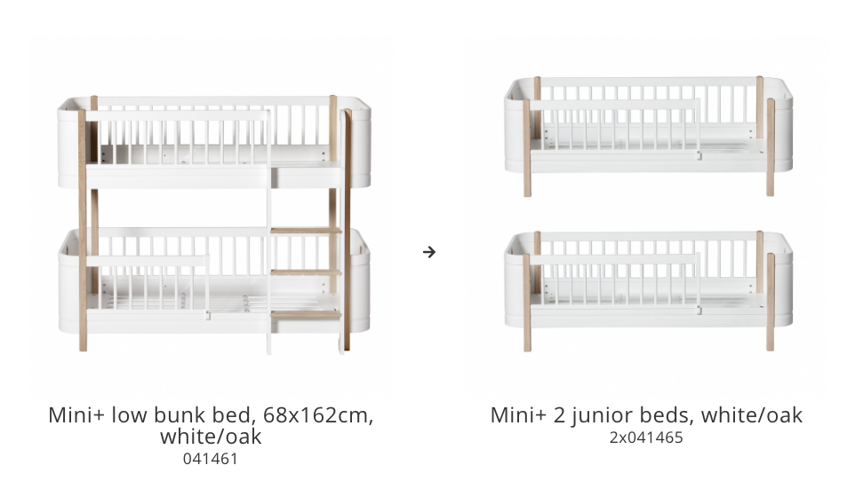 Conversion set Mini+ low bunk bed, white/oak to Mini+ 2 junior beds, white/oak
