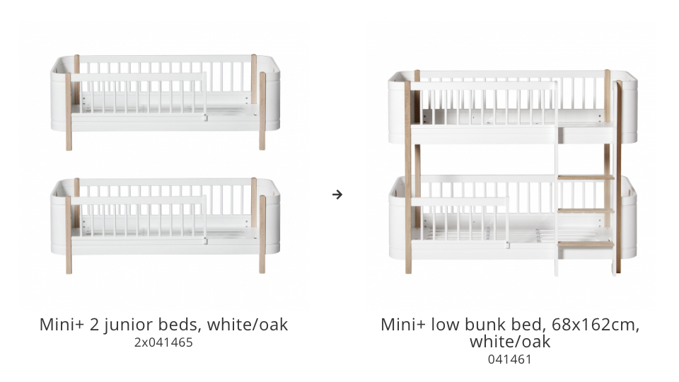 Wood Conversion set Mini+ 2 junior beds to low bunk bed, white/oak