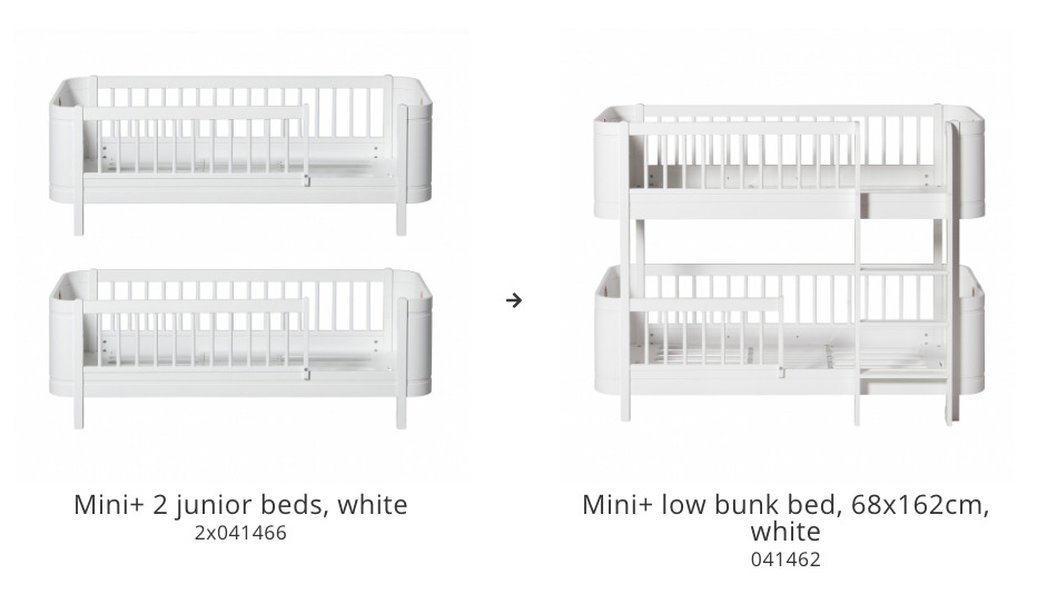 Wood Conversion Set | Mini+ 2 Junior Beds To Low Bunk Bed White