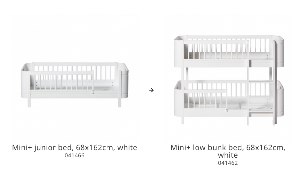 Wood Conversion set Mini+ junior bed to low bunk bed, white