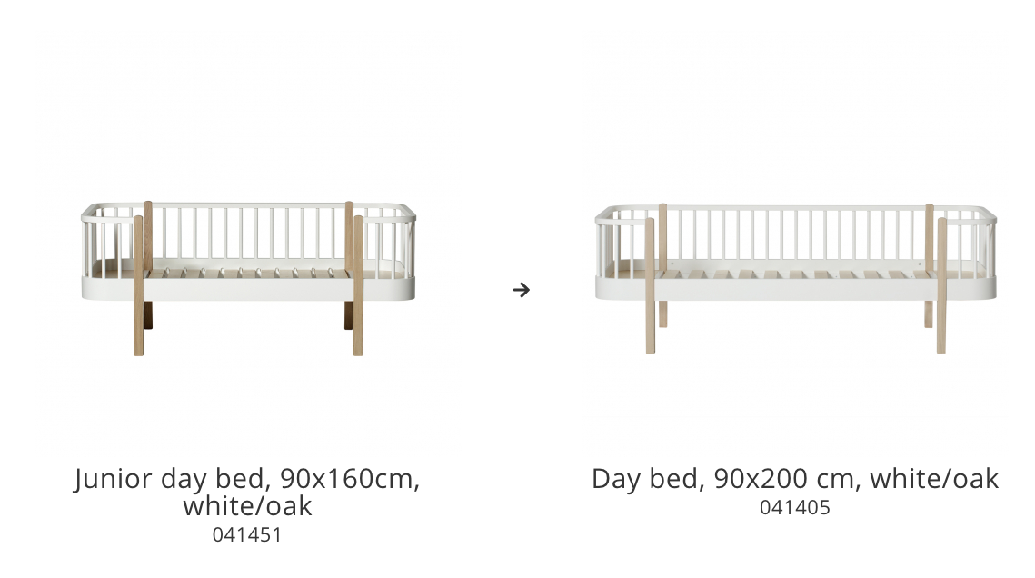 Conversion set junior day bed to day bed - white/oak