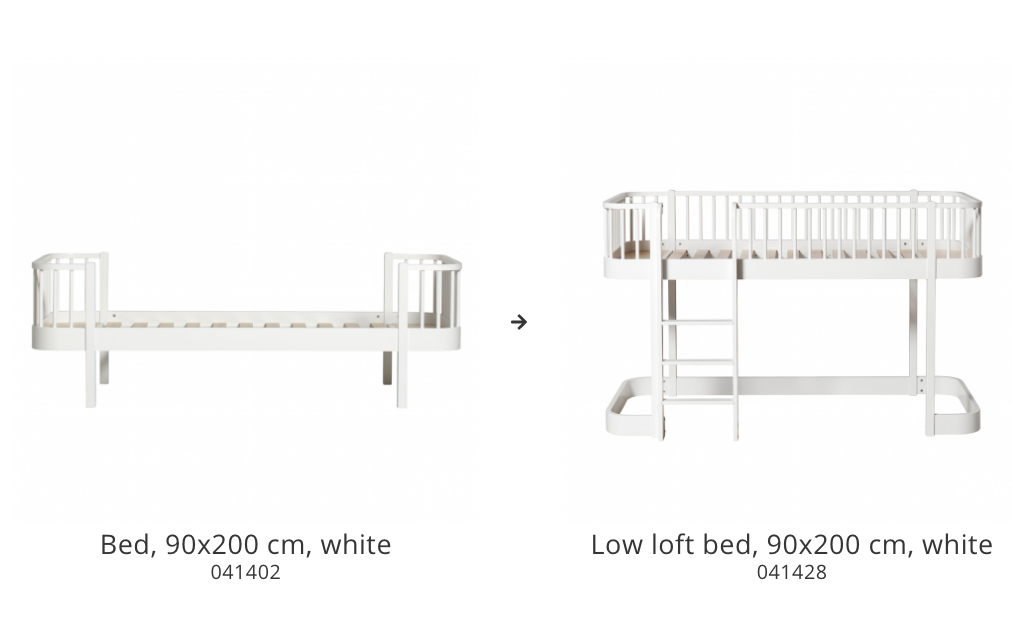 Conversion Set | Wood Bed/Junior Bed To Wood Low Loft Bed | White