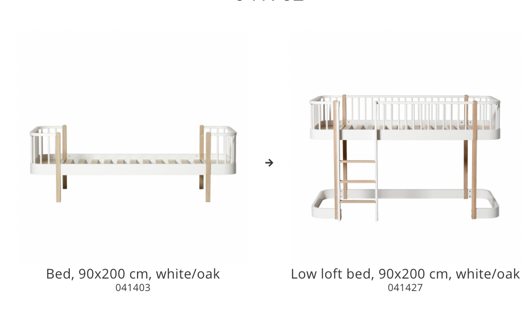 Conversion Set | Wood Bed/Junior Bed To Wood Low Loft Bed | White/Oak