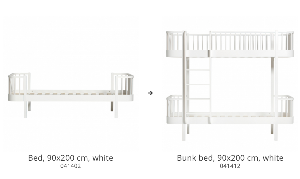 Conversion set Wood bed/junior bed to Wood bunk bed - white