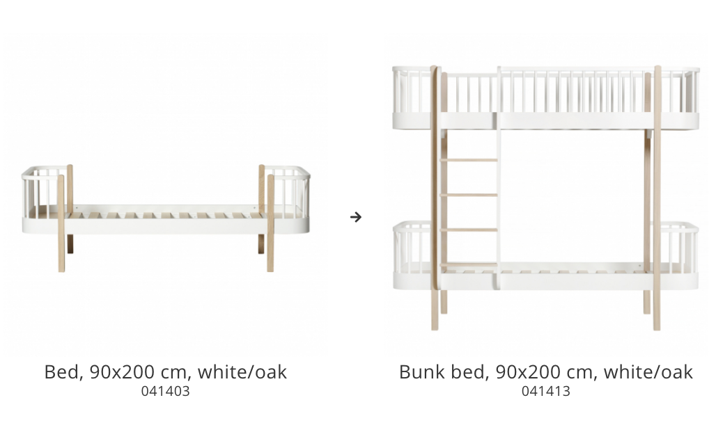 Conversion set Wood bed/junior bed to Wood bunk bed - white/oak