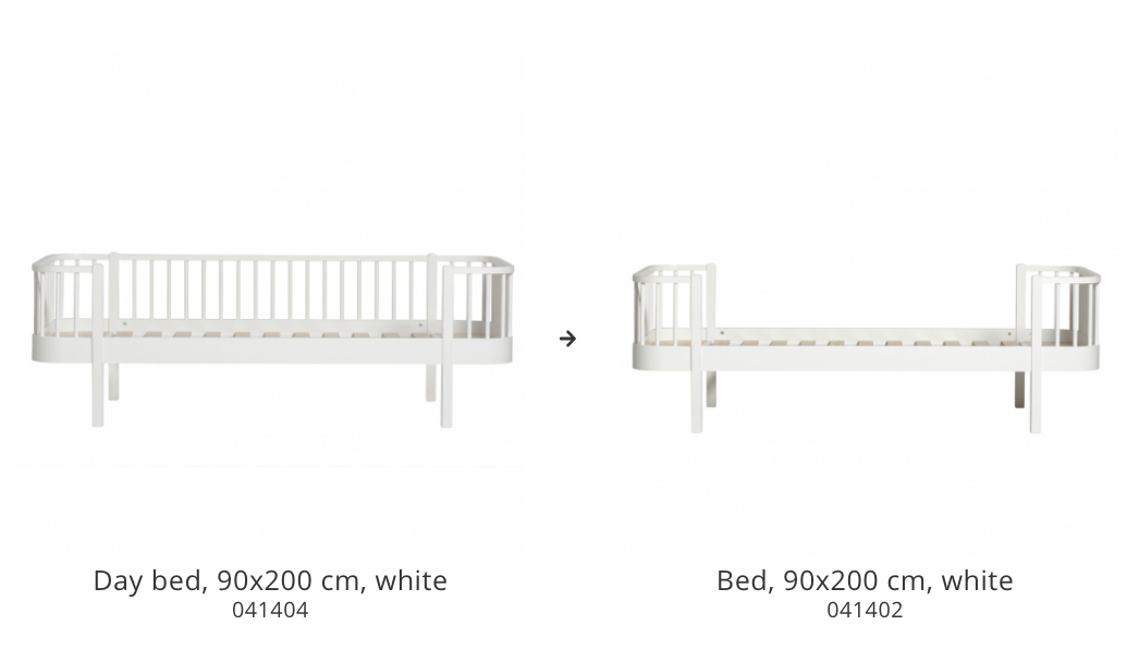 Conversion set Wood day bed to Wood bed - white
